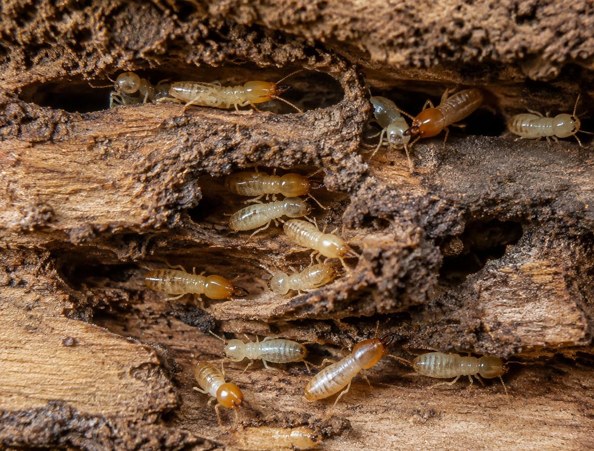 Termites on damaged wooden structure — termite control Lahore